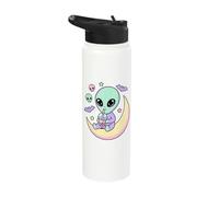 Kawaii Alien Drinking Bubble Tea Pastel Goth Moon Spooky Cut Stainless Steel Insulated Water Bottle