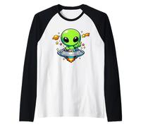 Kawaii Alien Spaceship Space Galaxy UFO Abduction Raglan Baseball Tee