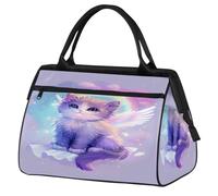 Kawaii Angel Wings Cat Travel Duffle Bag for Women Men Kids Boys Girls Weekend Overnight Bags 24 L Holdall Tote Cabin Bag for Sports Gym Yoga