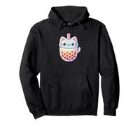 Kawaii Anime Bubble Tea Boba Tea Cat Kids Pullover Hoodie, Adult Unisex, Black, X-Large