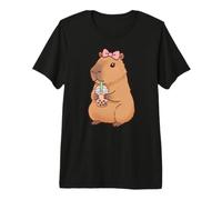 Kawaii Anime Capybara Drinking Boba Bubble Tea Kids Girls Premium T-Shirt