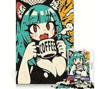 Kawaii Anime Cat Girl Coffee 1000 Piece Jigsaw Puzzles for Adults Jigsaw Brain Think Pastime Game Real Challenge Xmas Santa Gift (38x26cm)