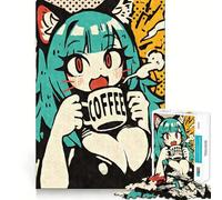 Kawaii Anime Cat Girl Coffee Jigsaw Puzzle for Adults 1000 Pieces Cognitive Train Clear Tone Pattern Assemble Birthday Art Gift (38x52cm)