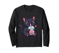 Kawaii Anime Cat Graphic Japanese Neko with Boba Tea Gifts Long Sleeve T-Shirt
