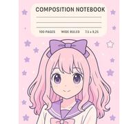 Kawaii Anime Composition Notebook: Pastel Pink and Purple Cute Girl Journal 7.5” x 9.25” - Ruled Pages for School, Study, or Writing