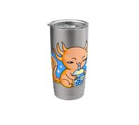 Kawaii Anime Cute Axolotl Drinking Japanese Boba Bubble Tea Stainless Steel Insulated Tumbler