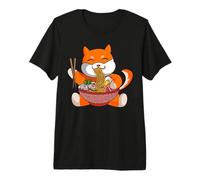 Kawaii Anime Fox Eating Japanese Noodles Ramen Premium T-Shirt