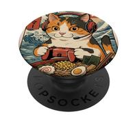 Kawaii Anime Gamer Cat Ramen Retro Japanese Gaming Funny PopSockets Adhesive PopGrip