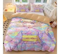 Kawaii Anime Girl Duvet Cover Starry Eyes Manga Bedding Set, Pastel Pink Japanese Style Cotton Comforter Cover for Girls Bedroom Decor (style1,King240x220cm+50x75cm*2)