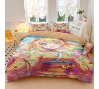 Kawaii Anime Girl Duvet Cover Starry Eyes Manga Bedding Set, Pastel Pink Japanese Style Cotton Comforter Cover for Girls Bedroom Decor (style2,King240x220cm+50x75cm*2)