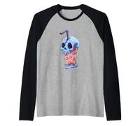 Kawaii Anime Skeleton Skull Bubble Tea Boba Tea Raglan Baseball Tee