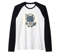 Kawaii Astronaut Cat Cartoon Raglan Baseball Tee