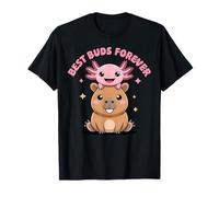 Kawaii Axolotl and Capybara Best Buds Forever Cute Design T-Shirt