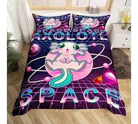 Kawaii Axolotl Bedding Set Single For Boys Kids Galaxy Starry Sky Comforter Cover Teens Girls Universe Outer Space Duvet Cover Cute Reptiles Animal Coastal Axolotl Bedspread Cover With 1 Pillowcase
