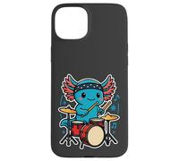 Kawaii Axolotl Drummer with Drum Set Cute Rock Music Case for iPhone 15 Plus