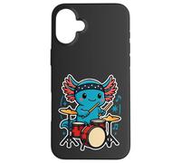 Kawaii Axolotl Drummer with Drum Set Cute Rock Music Case for iPhone 16 Plus