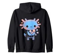 Kawaii Axolotl Flowers Chibi Anime Blue Zip Hoodie