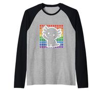 Kawaii Axolotl Peace Sign Rainbow Dots Cute Animal Raglan Baseball Tee