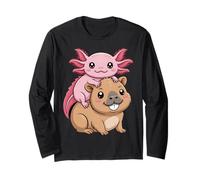Kawaii Axolotl Sitting on Capybara Cute Animal Design Long Sleeve T-Shirt