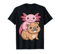 Kawaii Axolotl Sitting on Capybara Cute Animal Design T-Shirt