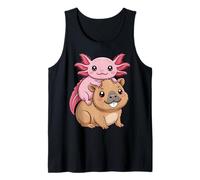 Kawaii Axolotl Sitting on Capybara Cute Animal Design Tank Top