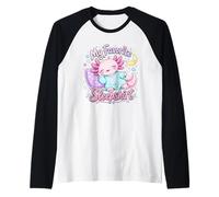 Kawaii Axolotl Sleeping Moon Stars Design Raglan Baseball Tee