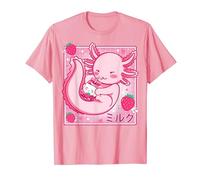 Kawaii Axolotl Strawberry Milk Shake Carton Japanese Anime T-Shirt