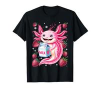 Kawaii Axolotl Strawberry Milk Shake Japanese Anime Pink T-Shirt