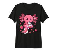 Kawaii Axolotl Strawberry Milk Shake Japanese Anime Premium T-Shirt