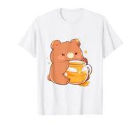 Kawaii Baby Bear Eating from a Honey Jar Cute Funny Art Value Graphic T-Shirt, Men, White, S