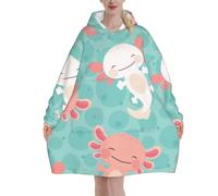Kawaii Baby Cute Axolotl Oversized Women's Wearable Blanket Hoodie, Flannel Pullover Blanket, Blanket Sweatshirt