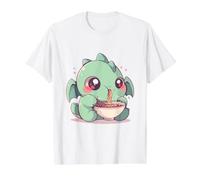 Kawaii Baby T-Rex Eating Ramen with Chopsticks Cute Art Value Graphic T-Shirt, Men, White, S