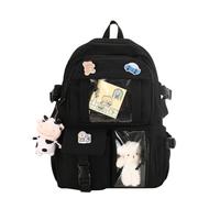 Kawaii Backpack Cute with Pins Cow Bear Pendant Aesthetic School Bag Supplies Japanese Accessories Ita Bags Daypacks, Black, L, Daypack Backpacks