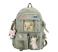 Kawaii Backpack Cute with Pins Cow Bear Pendant Aesthetic School Bag Supplies Japanese Accessories Ita Bags Daypacks, Green, L, Daypack Backpacks