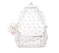 Kawaii Backpack Mori Art Floral Bag With Pendant Aesthetic Backpack Cute Backpack Computer Backpack, White, M Size, Kawaii Backpack