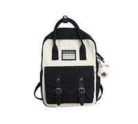 Kawaii Backpack with Bear Pendant, Aesthetic Canvas Students Schoolbag Shoulder Tote Bag Casual Daypack Back to School, Black, L, Rucksack Backpacks