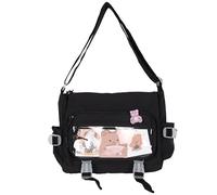 Kawaii Backpack with Cute Pins Plush Pendent Accessories, Aesthetic Stuff Messenger Bag Japanese Lolita School Bag Supplies, Black, M