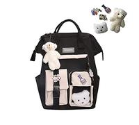 Kawaii Backpack with Kawaii pin, Cute Accessories Backpack Trendy Aesthetic for Teen Girls Multicolor Cute mackpack with Plush Pendant Women Girls School Backpack Student (A Black)