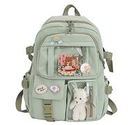 Kawaii Backpack with Pendant, Large Capacity Cute Bear Accessories Backpack for School Multi Pocket Rucksack for Teen Girls Cute Kawaii School Backpacks