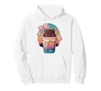 Kawaii Bear Bubble Tea Boba Drink Sunset Clouds Aesthetic Pullover Hoodie