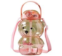 Kawaii Bear Shaped Water Bottle with Straw and Strap 1000ml Large Cute Portable Bear Drinks Bottle for Daily Sports Working