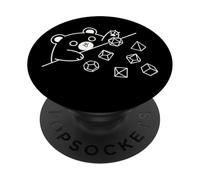 Kawaii Bear Throwing Dices Geometry Polyhedral Line Art PopSockets Adhesive PopGrip