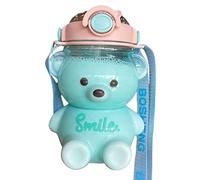 Kawaii Bear Water Bottle with Straw, Portable Cartoon Water Bottle with Adjustable Shoulder Strap for School Outdoor Travel Picnic