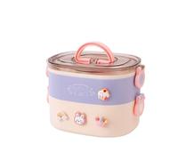 Kawaii Bento Box Cute Leakproof Stackable Lunch Box with Cartoon 3D Stickers Lunch Container with Divided Compartments for Work/School and Meal Prep (Purple)