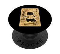 Kawaii Black Cat Reading Books Japanese Edo Woodblock PopSockets Adhesive PopGrip