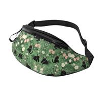 Kawaii Black Cat Trendy Printed Crossbody Bag Green Unisex Crossbody Waist Pack Cute Plant Adjustable Waist Fanny Pack Parents - Quick-Grab Pouch for Baby Essentials on outings 14X35CM