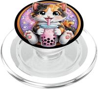 Kawaii Boba Cat Bubble Tea Chibi Kitten Illustration PopSockets PopGrip for MagSafe