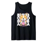 Kawaii Boba Cute Anime Dog Corgi Bubble Tea Drink Dark Tank Top