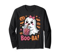 Kawaii Boba Tea Boo Ghost Halloween Girl Women Coquette Bow Long Sleeve T-Shirt