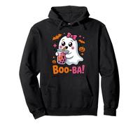 Kawaii Boba Tea Cute Boo Ghost Halloween Spooky Coquette Bow Pullover Hoodie